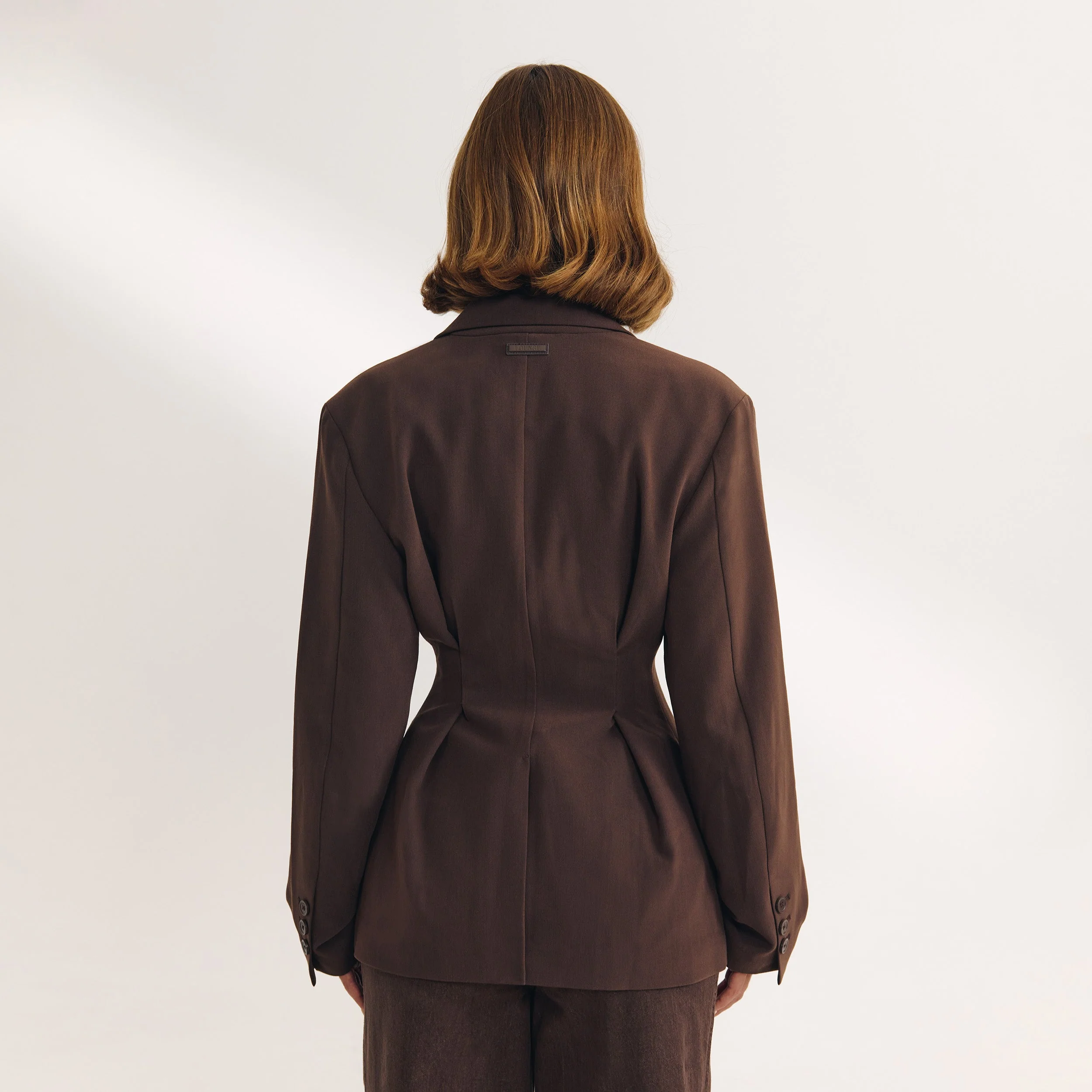 Draped Sleeve Blazer - Chocolate - Image 5