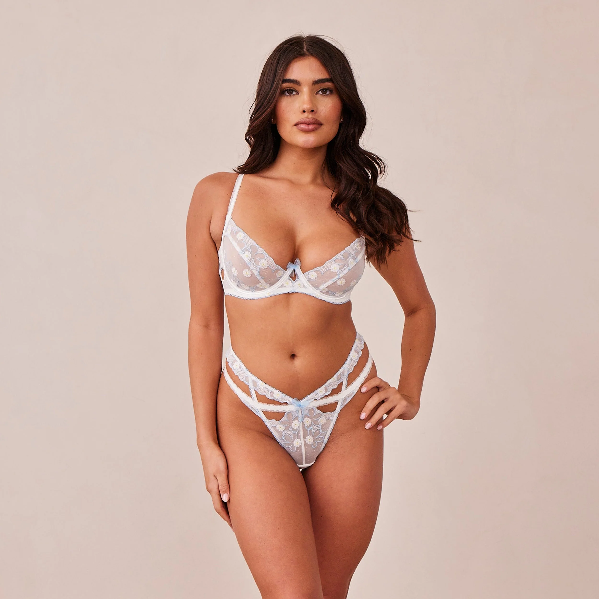 Fleur Balcony Bra - White & Blue - Image 3