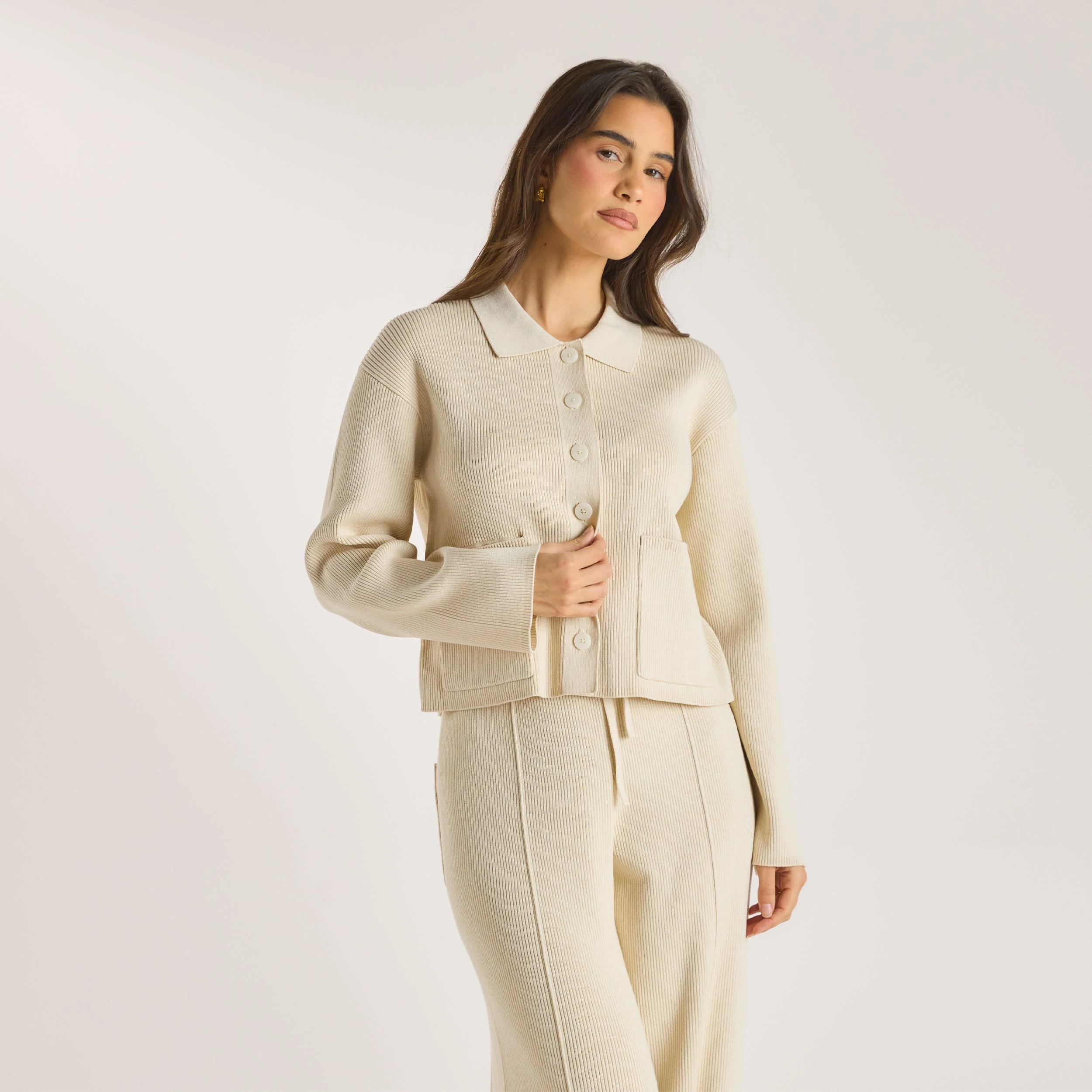 Knitted Oversized Shirt - Cream - Image 2
