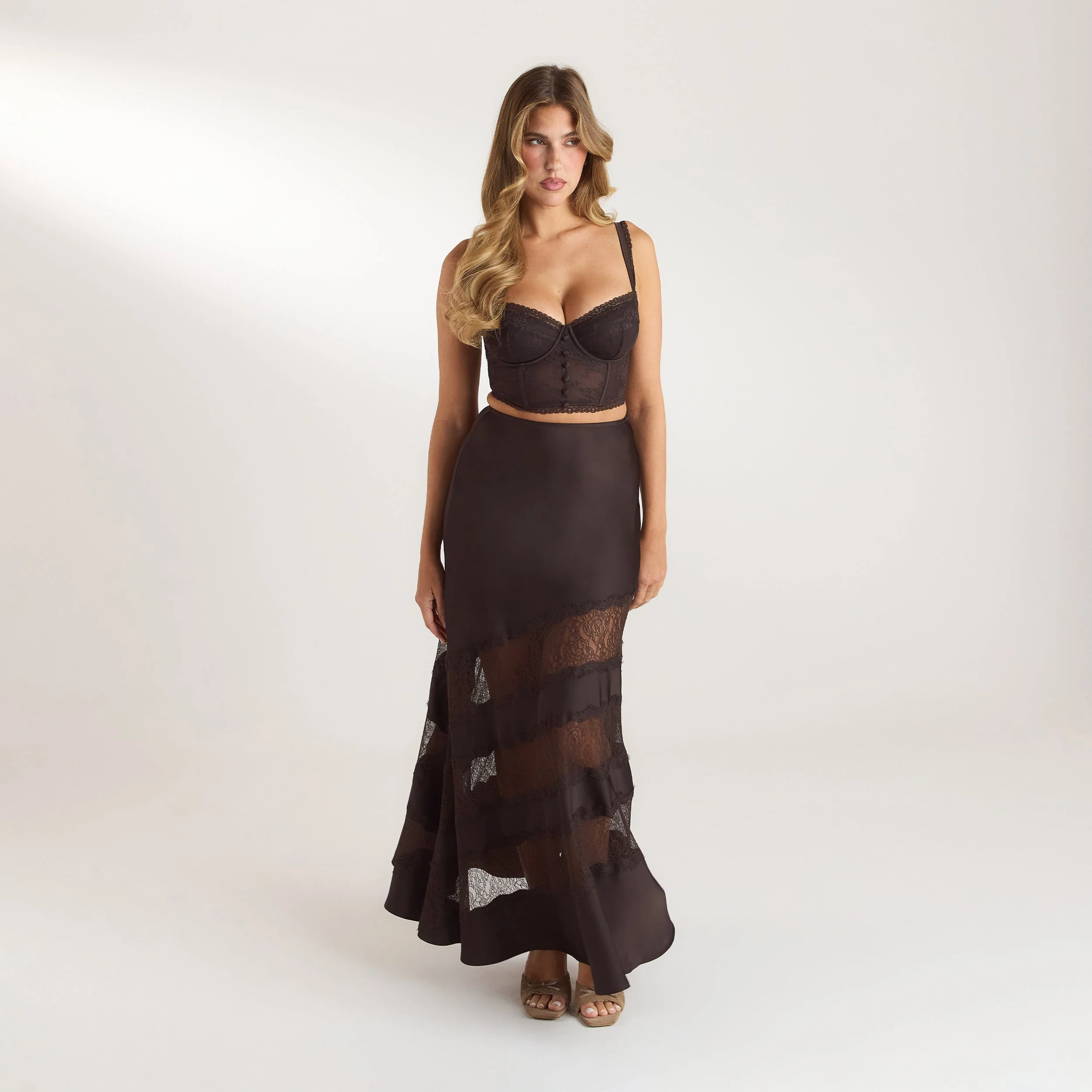 Lace Trim Maxi Skirt - Chocolate - Image 4