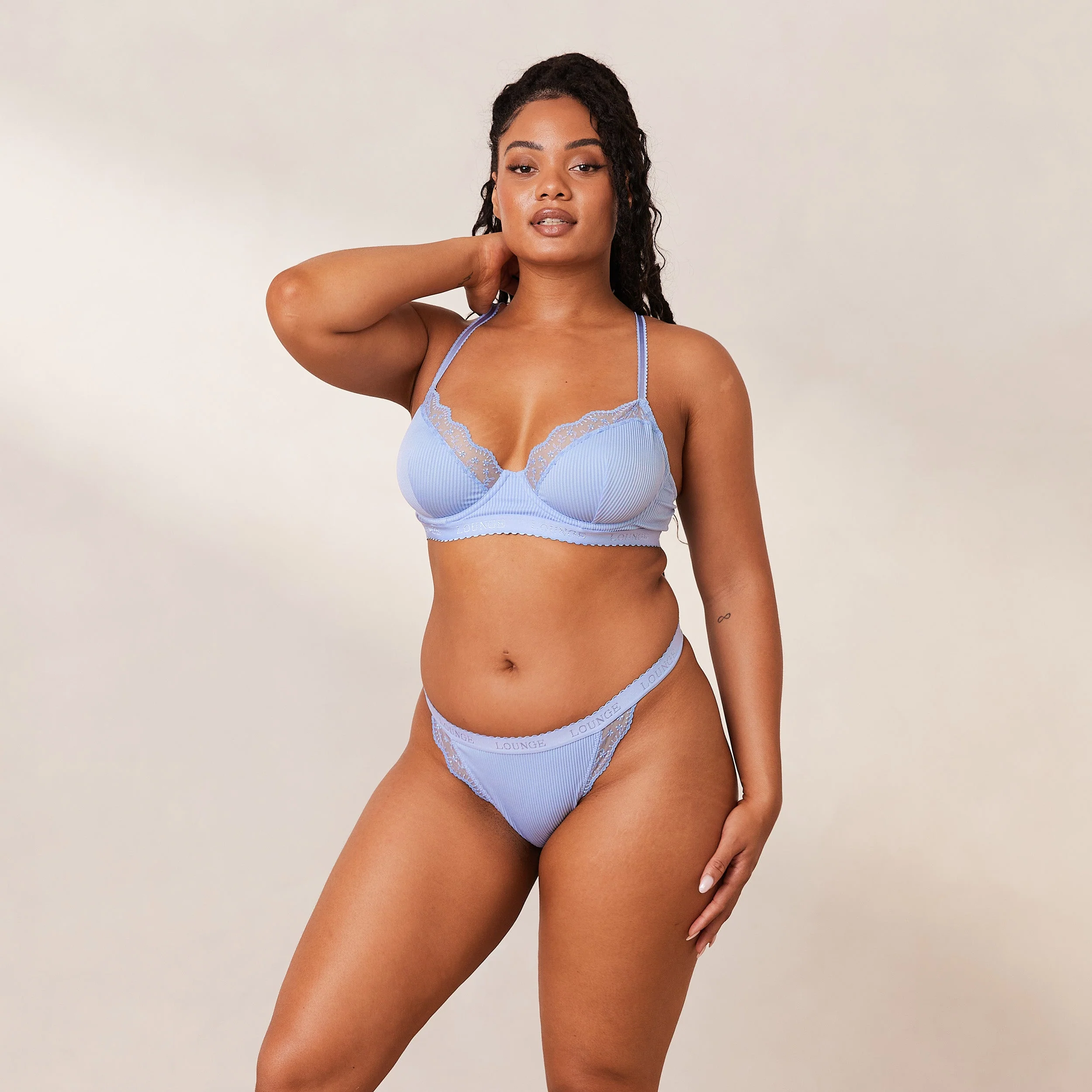 Ribbed Balcony Bra - Blue - Image 7