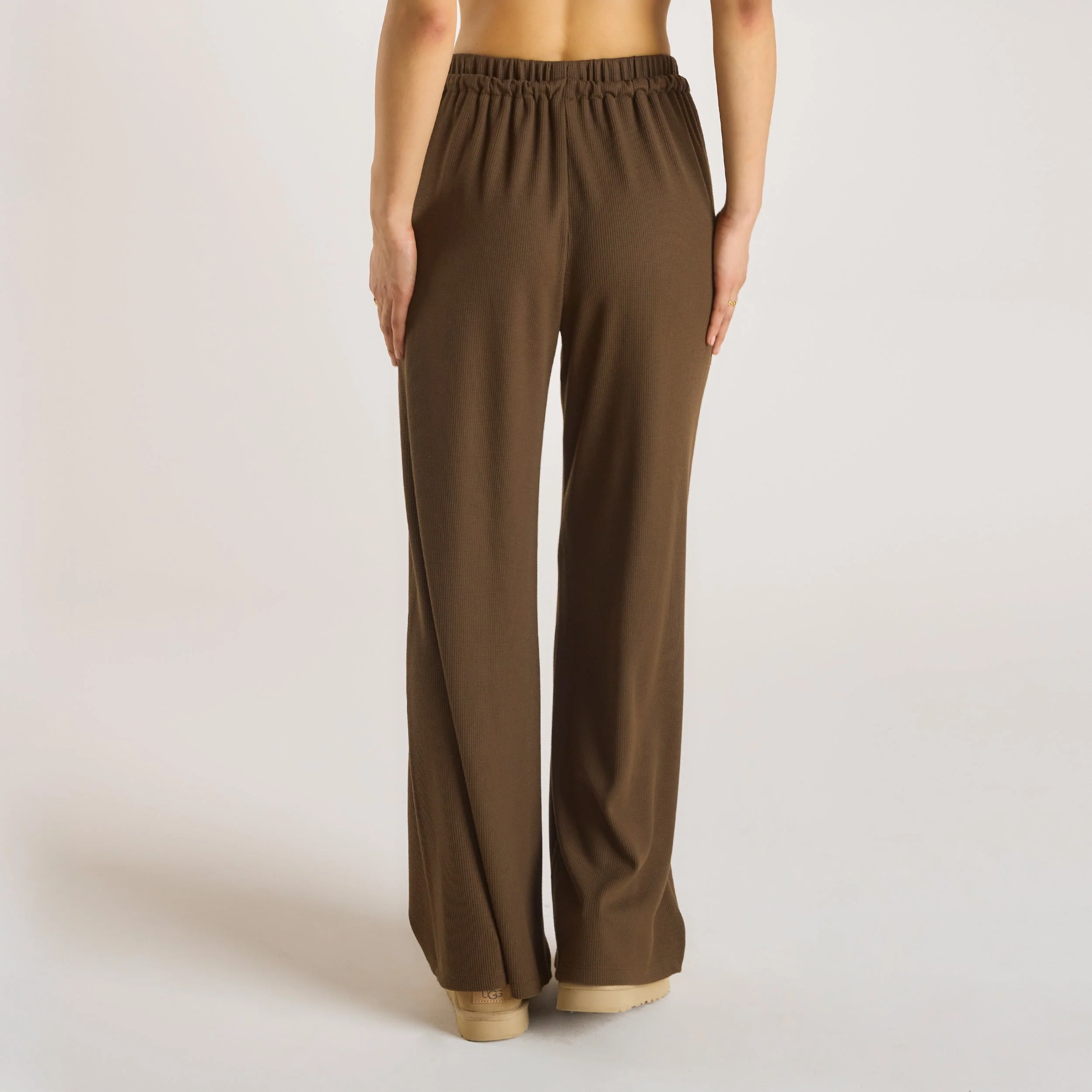 Waffle Wide Leg Pants - Chocolate - Image 2