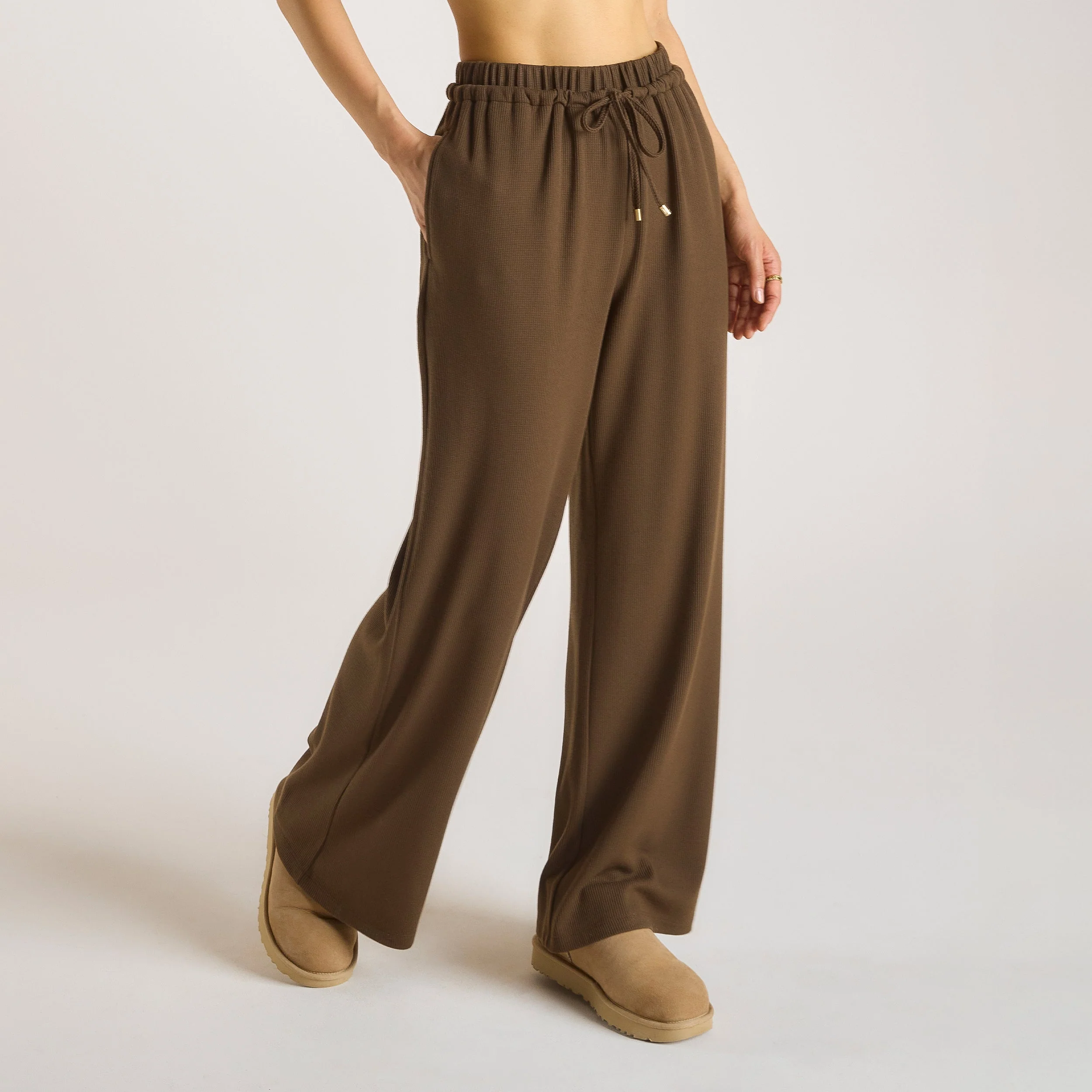 Waffle Wide Leg Pants - Chocolate - Image 5