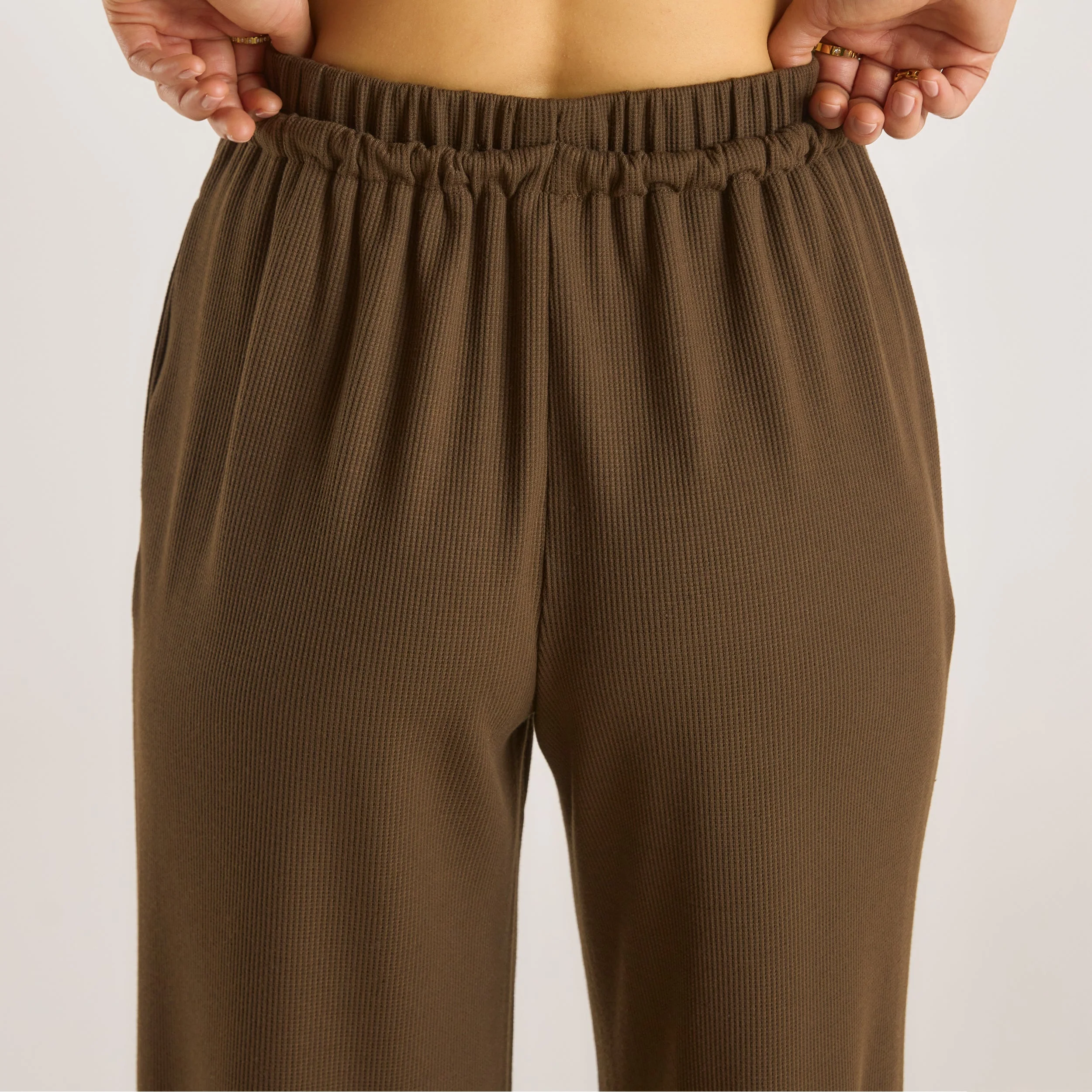 Waffle Wide Leg Pants - Chocolate - Image 6